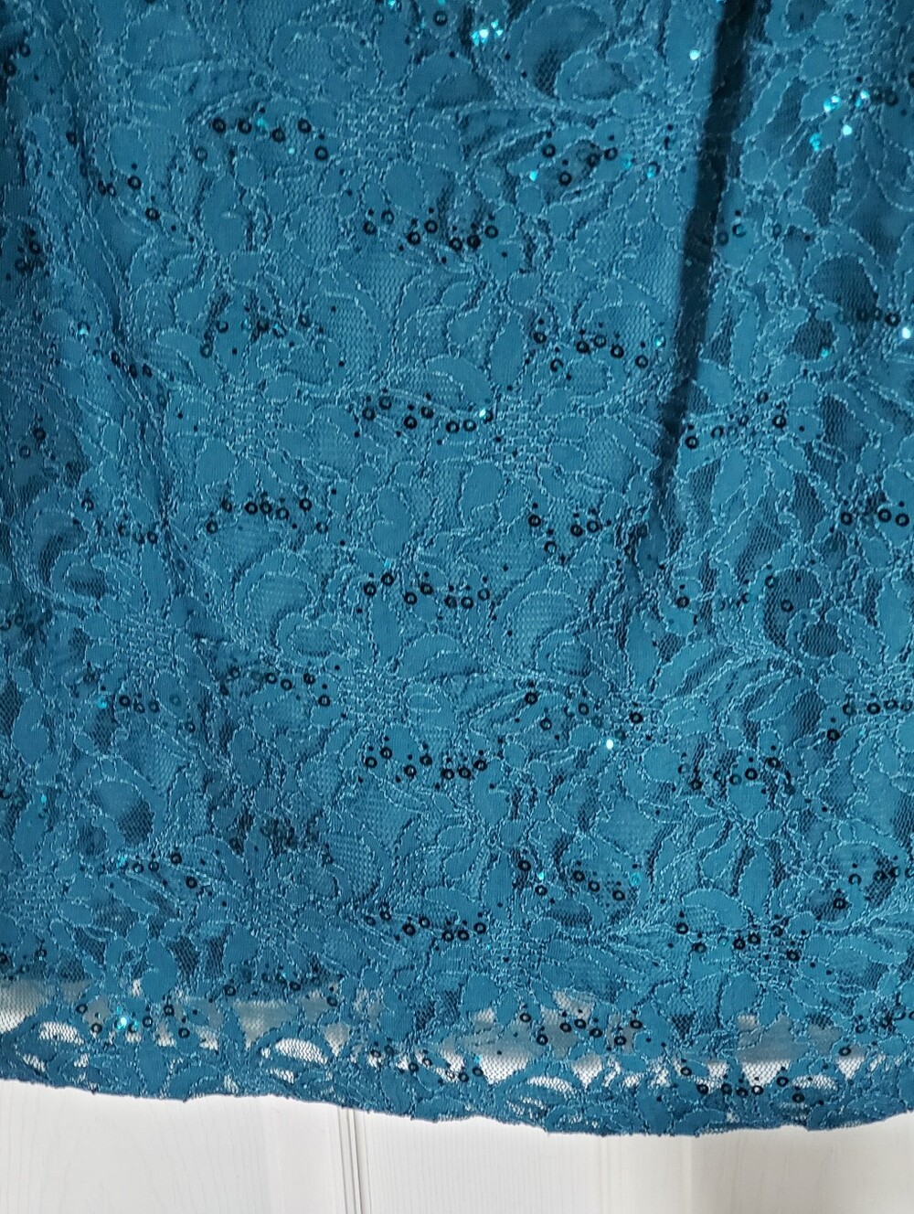 Teal Lace Sequin Short Sleeve Sheath Dress 18 - Picture 3 of 7